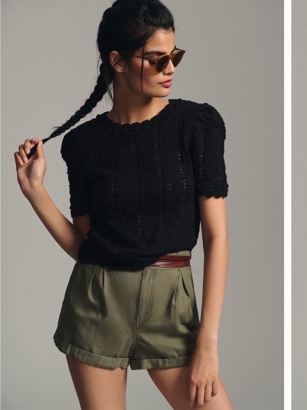 Anthropologie Black Short-Sleeve Knit Top